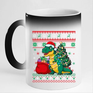 Ugly Christmas Snow Santa Hat Lights Snowflakes Trex Gift 11oz Black Color Changing Mug