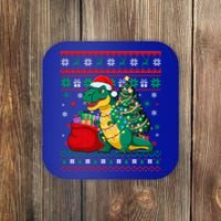 Ugly Christmas Snow Santa Hat Lights Snowflakes Trex Gift Coaster