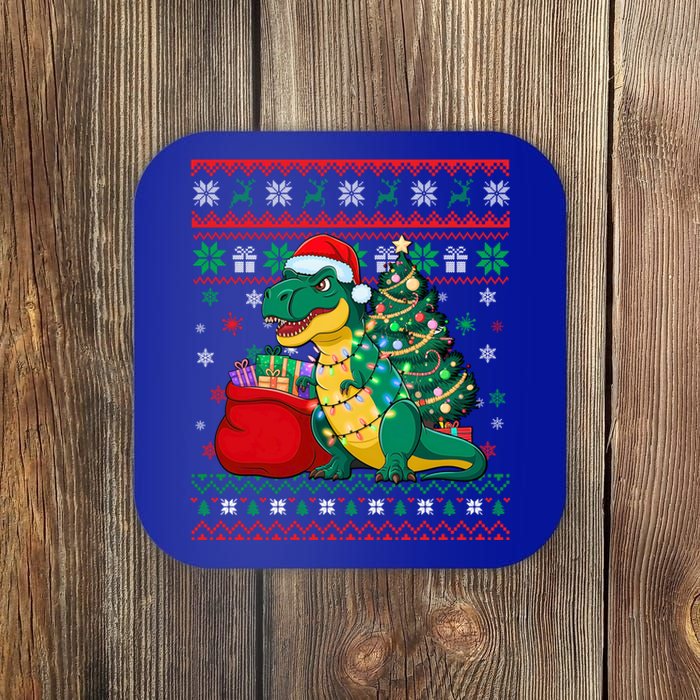 Ugly Christmas Snow Santa Hat Lights Snowflakes Trex Gift Coaster