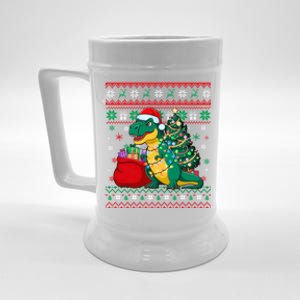 Ugly Christmas Snow Santa Hat Lights Snowflakes Trex Gift Beer Stein