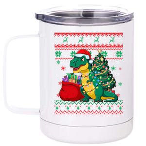 Ugly Christmas Snow Santa Hat Lights Snowflakes Trex Gift 12 oz Stainless Steel Tumbler Cup