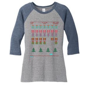 Ugly Christmas Style Retro Video Game Women's Tri-Blend 3/4-Sleeve Raglan Shirt