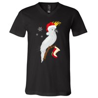 Umbrella Cockatoo Santa Hat Funny Christmas V-Neck T-Shirt