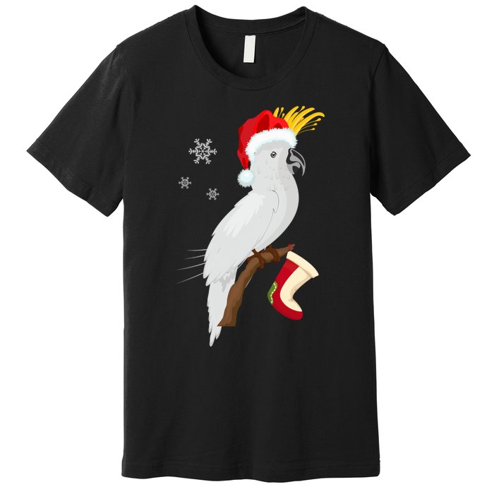 Umbrella Cockatoo Santa Hat Funny Christmas Premium T-Shirt