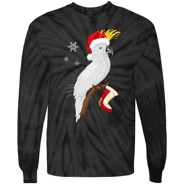 Umbrella Cockatoo Santa Hat Funny Christmas Tie-Dye Long Sleeve Shirt