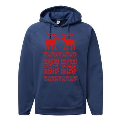 Ugly Christmas Sweater Qr Code Happy New Year Performance Fleece Hoodie