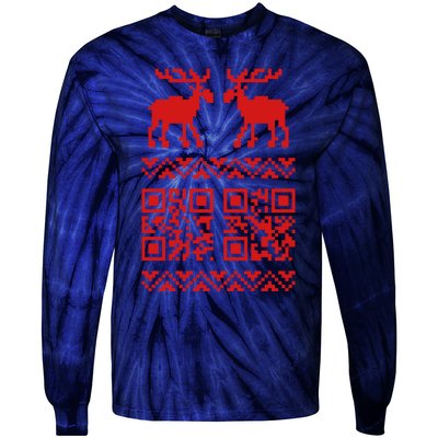 Ugly Christmas Sweater Qr Code Happy New Year Tie-Dye Long Sleeve Shirt