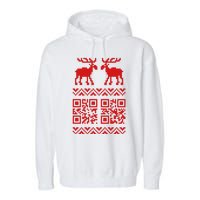 Ugly Christmas Sweater Qr Code Happy New Year Garment-Dyed Fleece Hoodie