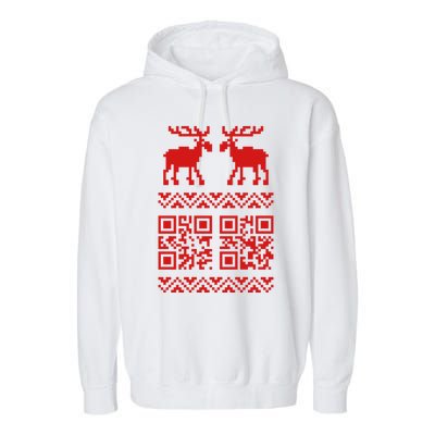 Ugly Christmas Sweater Qr Code Happy New Year Garment-Dyed Fleece Hoodie