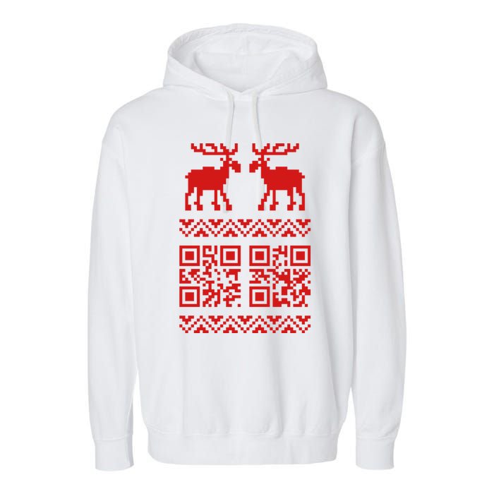 Ugly Christmas Sweater Qr Code Happy New Year Garment-Dyed Fleece Hoodie