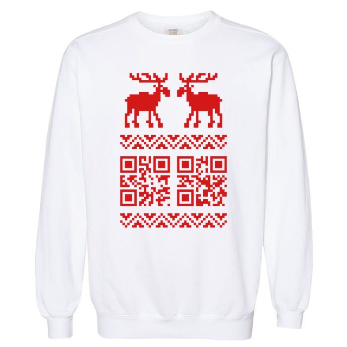 Ugly Christmas Sweater Qr Code Happy New Year Garment-Dyed Sweatshirt