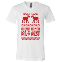 Ugly Christmas Sweater Qr Code Happy New Year V-Neck T-Shirt