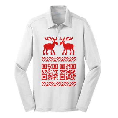 Ugly Christmas Sweater Qr Code Happy New Year Silk Touch Performance Long Sleeve Polo