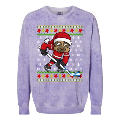 Ugly Christmas Sloth Hockey Player Gift Colorblast Crewneck Sweatshirt