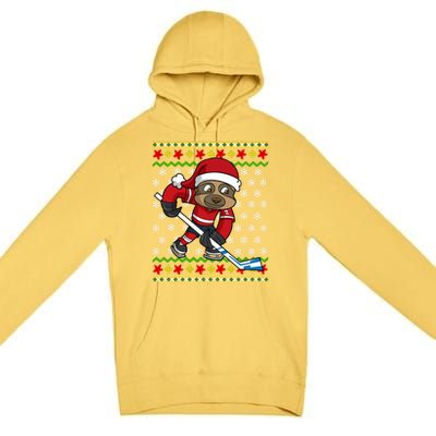 Ugly Christmas Sloth Hockey Player Gift Premium Pullover Hoodie