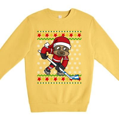 Ugly Christmas Sloth Hockey Player Gift Premium Crewneck Sweatshirt