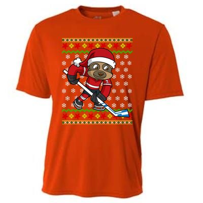 Ugly Christmas Sloth Hockey Player Gift Cooling Performance Crew T-Shirt