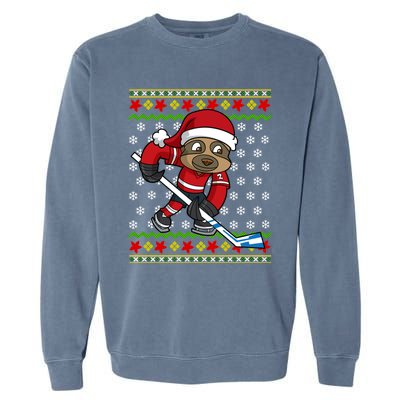 Ugly Christmas Sloth Hockey Player Gift Garment-Dyed Sweatshirt