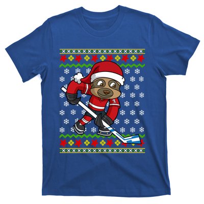 Ugly Christmas Sloth Hockey Player Gift T-Shirt