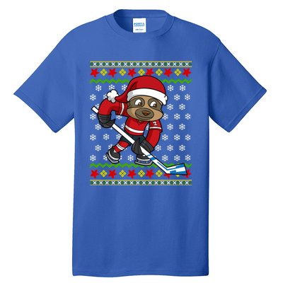 Ugly Christmas Sloth Hockey Player Gift Tall T-Shirt