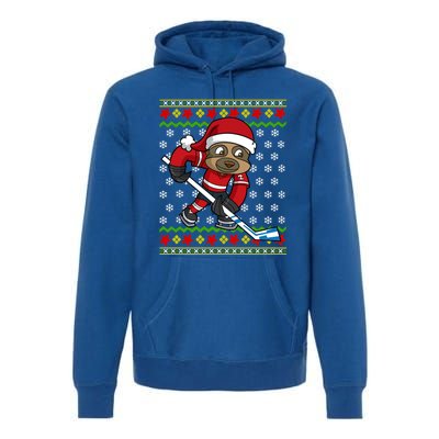 Ugly Christmas Sloth Hockey Player Gift Premium Hoodie