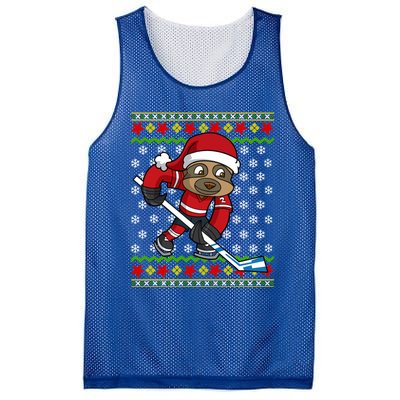 Ugly Christmas Sloth Hockey Player Gift Mesh Reversible Basketball Jersey Tank