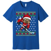 Ugly Christmas Sloth Hockey Player Gift Premium T-Shirt