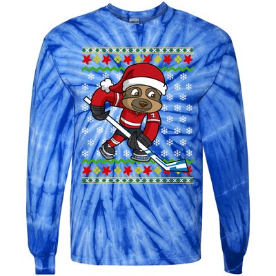 Ugly Christmas Sloth Hockey Player Gift Tie-Dye Long Sleeve Shirt