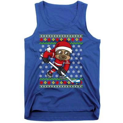 Ugly Christmas Sloth Hockey Player Gift Tank Top