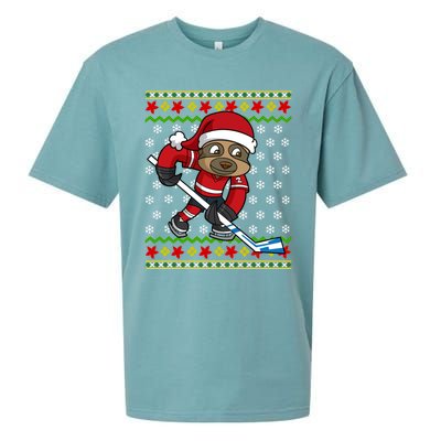 Ugly Christmas Sloth Hockey Player Gift Sueded Cloud Jersey T-Shirt