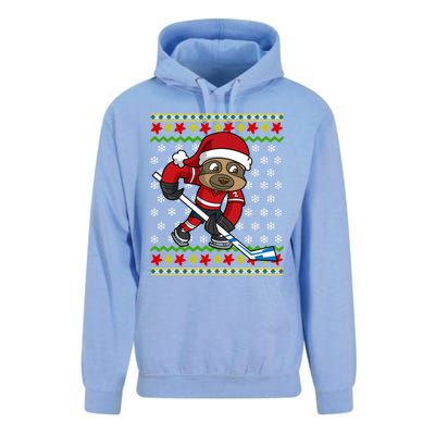 Ugly Christmas Sloth Hockey Player Gift Unisex Surf Hoodie