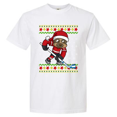 Ugly Christmas Sloth Hockey Player Gift Garment-Dyed Heavyweight T-Shirt