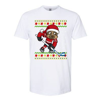 Ugly Christmas Sloth Hockey Player Gift Softstyle CVC T-Shirt