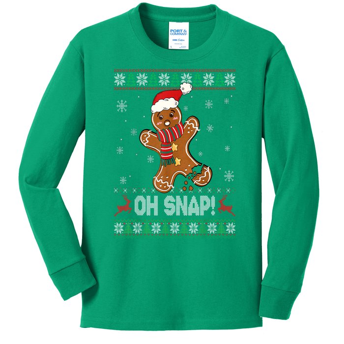 Ugly Christmas Sweater Gingerbread Man Cookie Baking Oh Snap Gift Kids Long Sleeve Shirt