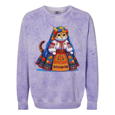 Ukrainian Cat Supportive Design Colorblast Crewneck Sweatshirt