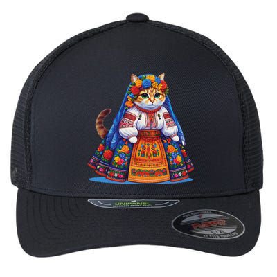 Ukrainian Cat Supportive Design Flexfit Unipanel Trucker Cap