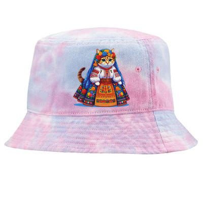 Ukrainian Cat Supportive Design Tie-Dyed Bucket Hat