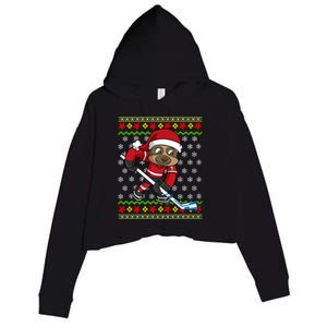 Ugly Christmas Sweater Gift Sloth Hockey Gift Crop Fleece Hoodie