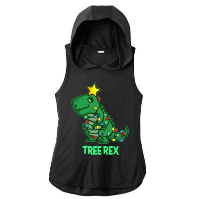 Ugly Christmas Sweater T Rex Christmas Tree Rex Gift Ladies PosiCharge Tri-Blend Wicking Draft Hoodie Tank