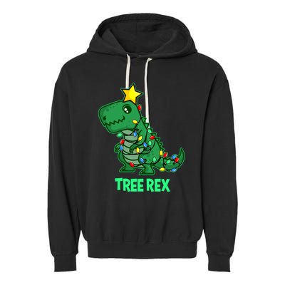 Ugly Christmas Sweater T Rex Christmas Tree Rex Gift Garment-Dyed Fleece Hoodie