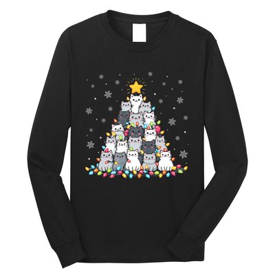 Ugly Christmas Sweater Cat Tree Funny Xmas Cat Mom Cat Lover Long Sleeve Shirt