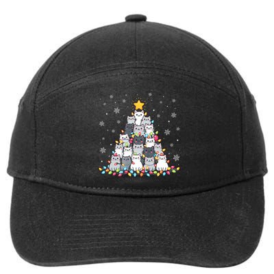 Ugly Christmas Sweater Cat Tree Funny Xmas Cat Mom Cat Lover 7-Panel Snapback Hat