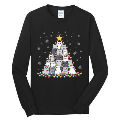 Ugly Christmas Sweater Cat Tree Funny Xmas Cat Mom Cat Lover Tall Long Sleeve T-Shirt