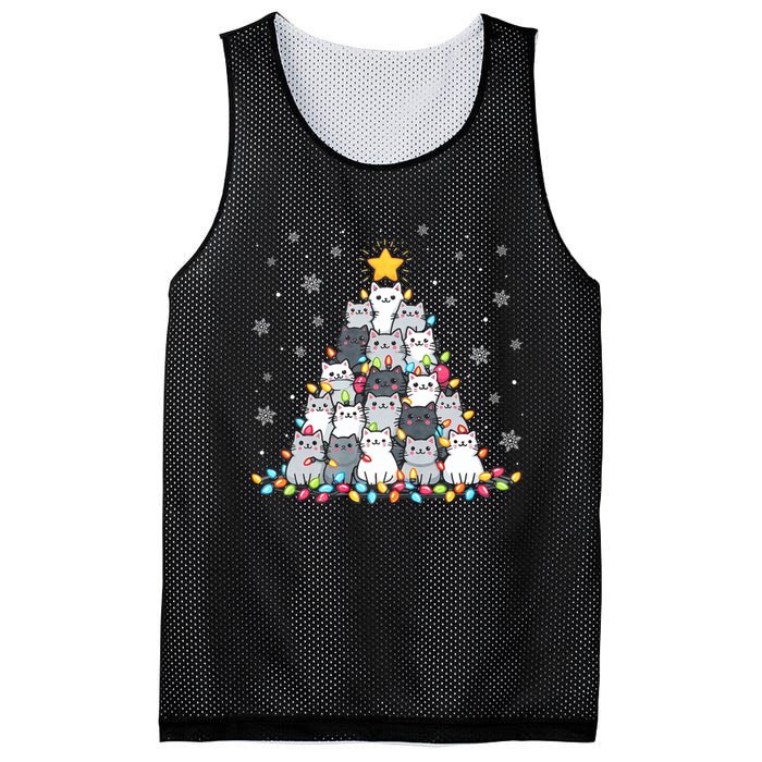 Ugly Christmas Sweater Cat Tree Funny Xmas Cat Mom Cat Lover Mesh Reversible Basketball Jersey Tank