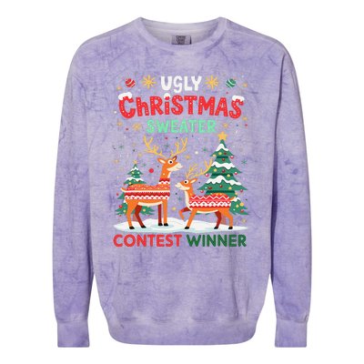 Ugly Christmas Sweater Reindeer Contest Winner Holiday Colorblast Crewneck Sweatshirt