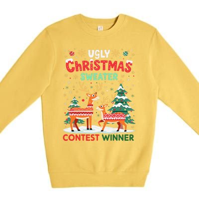 Ugly Christmas Sweater Reindeer Contest Winner Holiday Premium Crewneck Sweatshirt