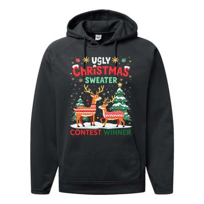 Ugly Christmas Sweater Reindeer Contest Winner Holiday Performance Fleece Hoodie