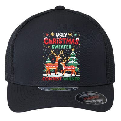 Ugly Christmas Sweater Reindeer Contest Winner Holiday Flexfit Unipanel Trucker Cap