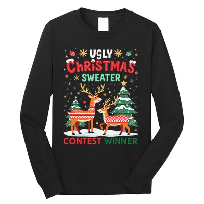 Ugly Christmas Sweater Reindeer Contest Winner Holiday Long Sleeve Shirt