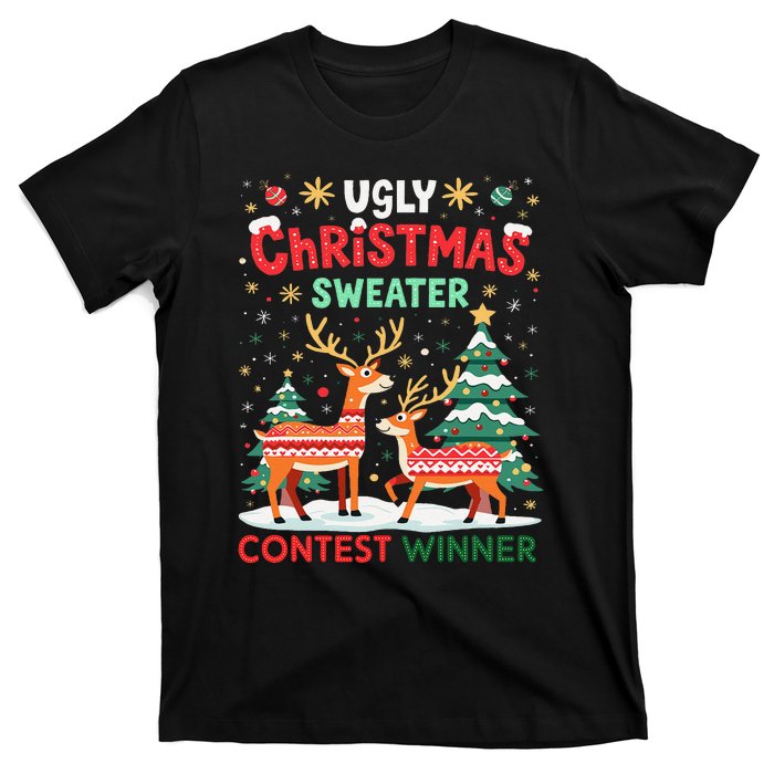 Ugly Christmas Sweater Reindeer Contest Winner Holiday T-Shirt